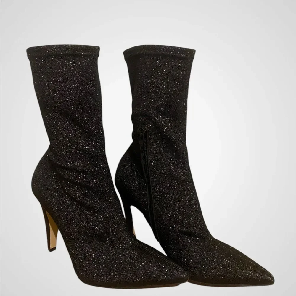 Giampaolo Viozzi ankle boot Luxe metallic black glitter sock boots NWOB size 7.5 - Picture 2 of 10
